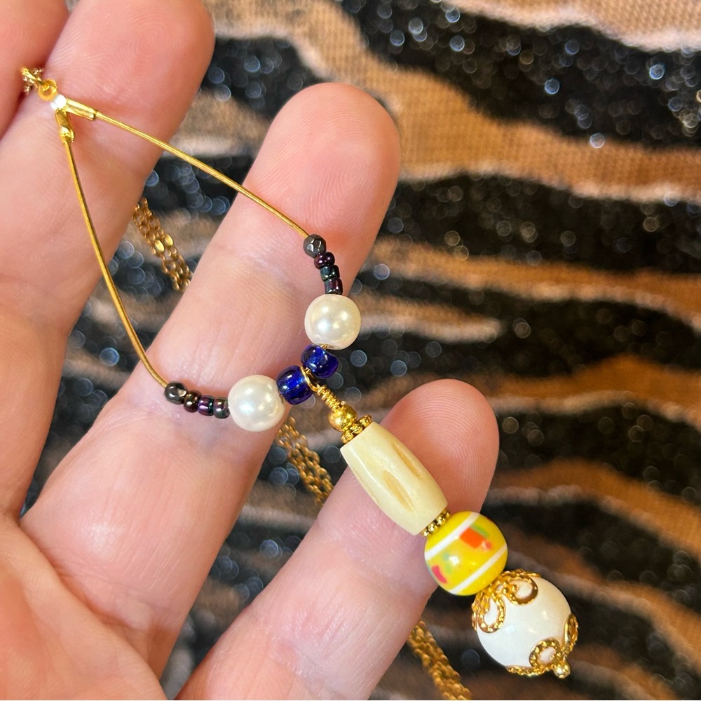 Handcrafted vintage bead changeable charm pendant on chain necklace